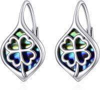 wholesale 925 Sterling Silver Abalone Shell Celtic Trinity Knot Leverback Earrings Triquetra Tree of Life s for Women Girls-clover-clover