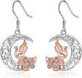 wholesale 925 Sterling Silver Phoenix on Crescent Moon Drop Earrings - Unique Filigree Design Gifts for Her-0-0