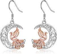 wholesale 925 Sterling Silver Phoenix on Crescent Moon Drop Earrings - Unique Filigree Design Gifts for Her-Phoenix