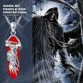 wholesale 925 Sterling Silver Red Enamel Grim Reaper Skull Pendant Necklace-0-4