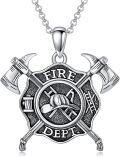 wholesale 925 Sterling Silver Fire Department Badge Necklace with Axes and Helmet Pendant for Men & Women-0-0