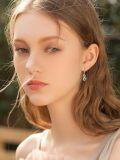 wholesale 925 Sterling Silver Heart-Shaped Flower Dangle Earrings with Green Stones-0-3