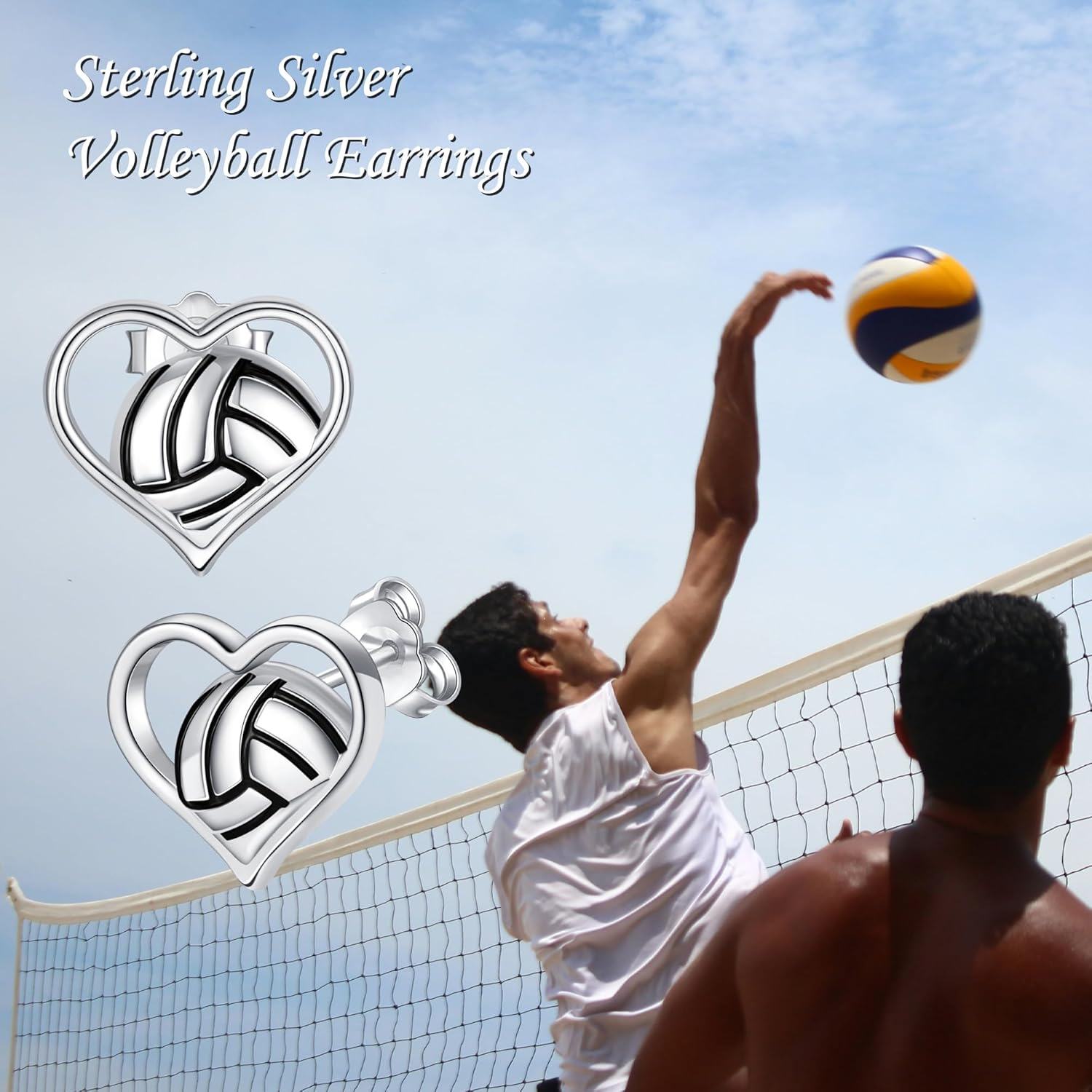 Sterling Silver Sport Stud Earrings for Women Girls Volleyball Football Jewelry Gift-0-1