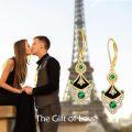 wholesale 925 Sterling Silver Green Crystal Black Enamel Geometric Drop Earrings for Women Girls-0-2