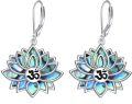 wholesale 925 Sterling Silver & Abalone Shell Lotus Om Aum Engraved Earrings for Women-0-0