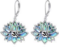 wholesale 925 Sterling Silver & Abalone Shell Lotus Om Aum Engraved Earrings for Women-OM
