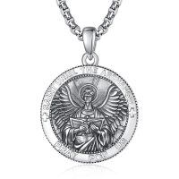 wholesale 925 Sterling Silver Patron Saint Medal Amulet Necklace for Men 2 5mm 22 +2 Chain-A34-Saint Uriel