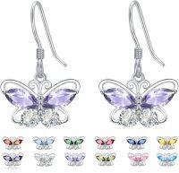 wholesale 925 Sterling Silver Cubic Zirconia 12 Birthstone Butterfly Dangle Earrings-06-Jun.