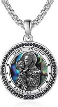 wholesale 925 Sterling Silver Saint Anthony Protect Us Pendant Necklace for Women and Men Catholic Religious -St Anthony-Abalone Shell