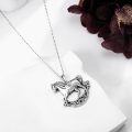 wholesale 925 Sterling Silver Horse Pendant Necklace with Black Crystal Charm - Unique s for Women and Girls-0-1
