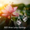 wholesale 925 Sterling Silver Pink Enamel Lotus Flower Teardrop Drop Earrings For Women-0-5