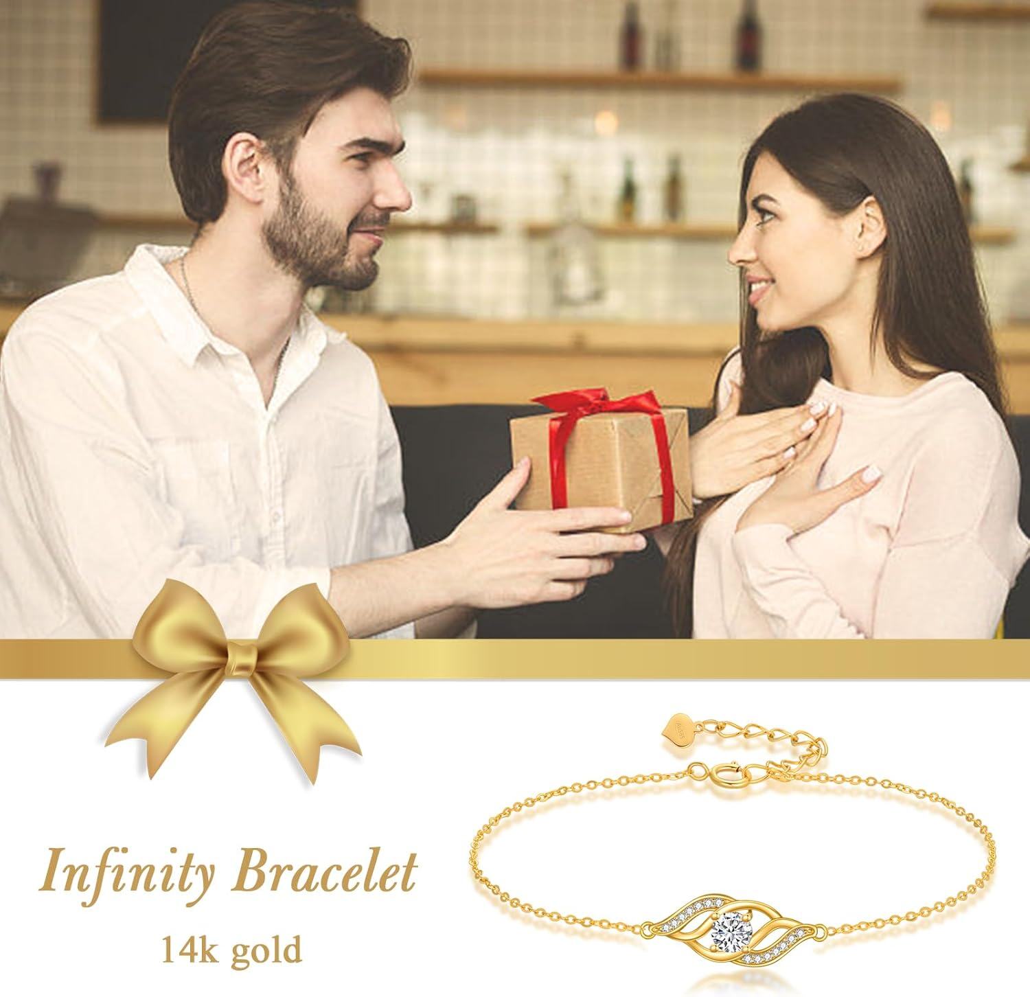 wholesale 18K Gold Diamond Accent Infinity Chain Bracelet for Women Valentines Gifts-0-2