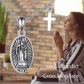 wholesale 925 Sterling Silver Saint Benedict Oval Medal Cross Necklace Catholic Christian  for Women Men Boys Girls-0-2