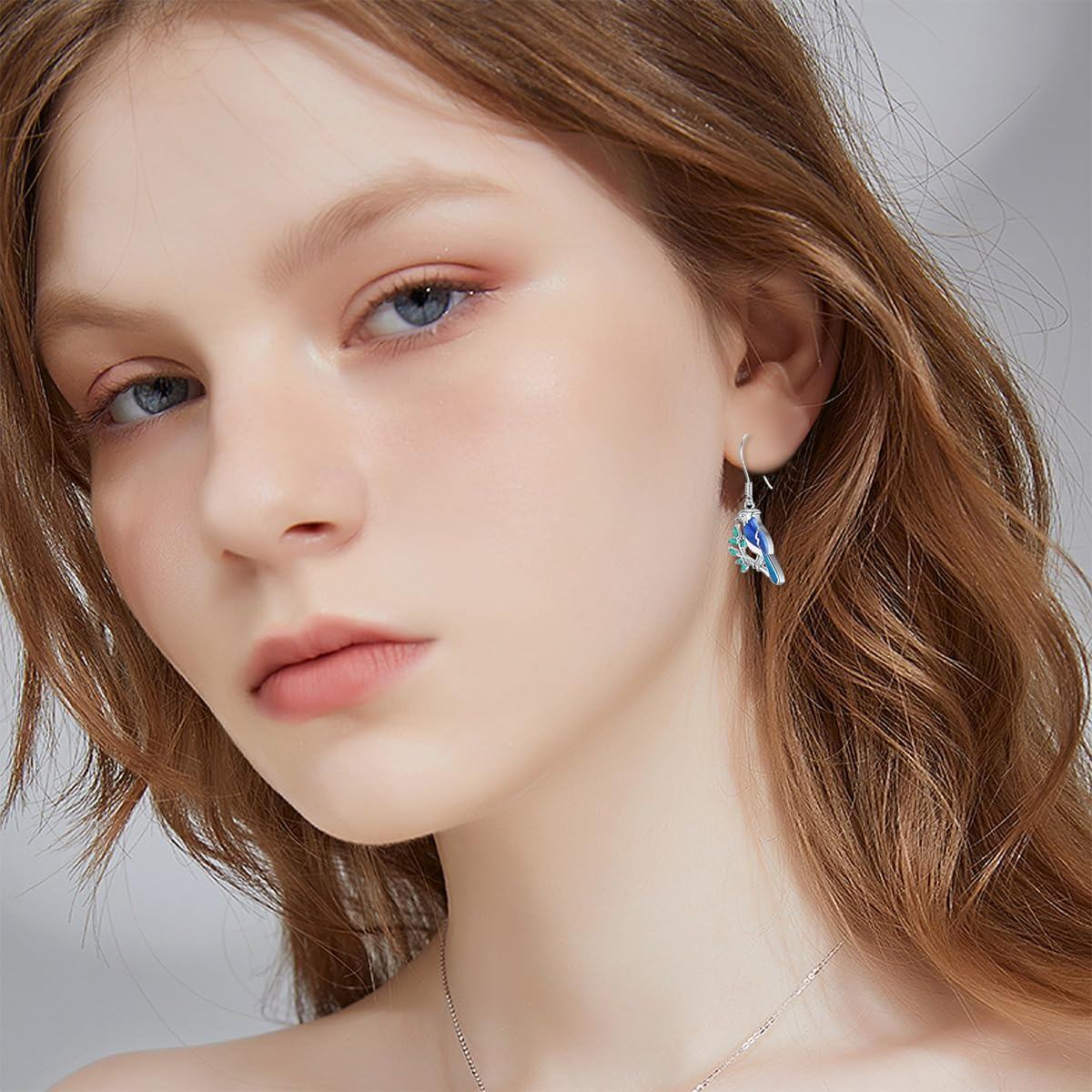 wholesale 925 Sterling Silver Blue Bird on Branch Drop Earrings with Turquoise Accents-0-3
