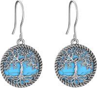 wholesale Sterling Silver Tree of Life Dangle Earrings for Women Girls Jewelry Gifts-turquoise tree earrings