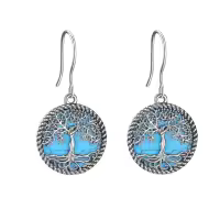 wholesale 925 Sterling Silver Abalone Shell Tree of Life Drop Earrings for Women and Girls-turquoise tree earrings