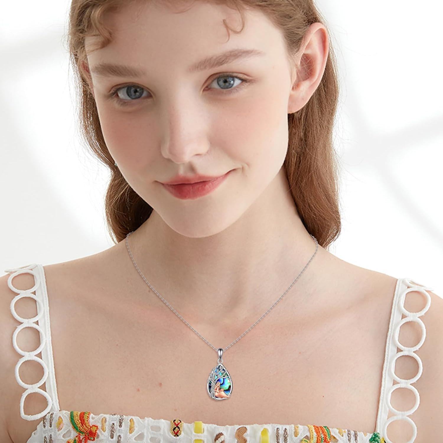  Sterling Silver Abalone Shell Tree of Life Necklace -0-6