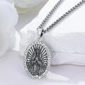 wholesale 925 Sterling Silver Virgin Mary Miraculous Medal Pendant Necklace Oxidized Vintage Religious Jewelry-0-4