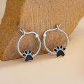 wholesale 925 Sterling Silver Black Paw Print Hoop Earrings for Women Girls  20mm Austrian Crystals-0-2