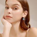 wholesale 925 Sterling Silver Metal Drusy Turquoise Heart Shape Leverback Drop Earring Gifts for Women-0-1