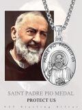 wholesale 925 Sterling Silver Padre Pio Protect Us Pendant Necklace  w/ Cross & 24 Chain-0-5