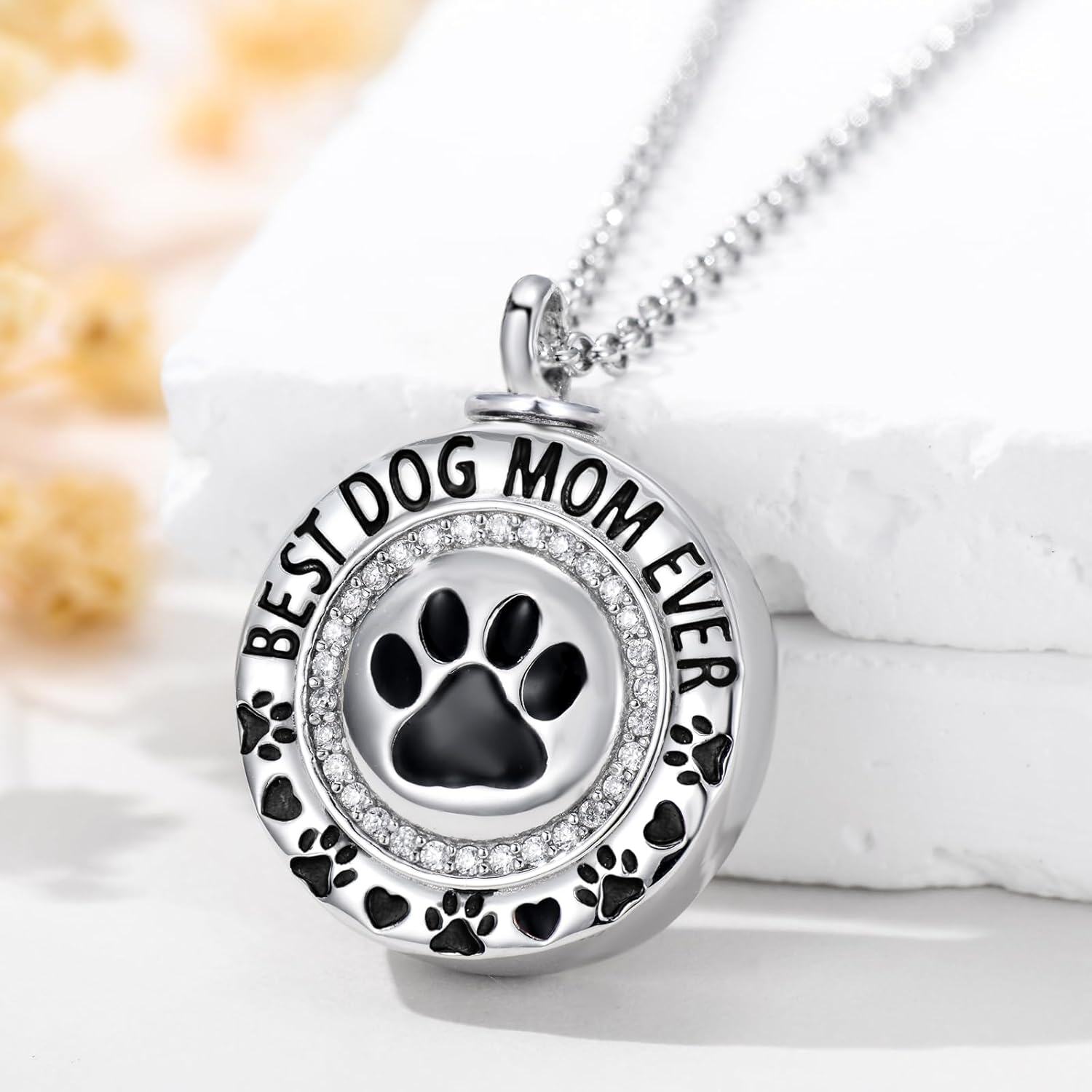 Sterling Silver Paw Print Pendant Pet Ashes Necklace-0-3