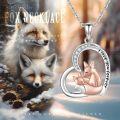 wholesale 925 Sterling Silver Mother and Baby Foxes in Heart Pendant Necklace for Women-0-2