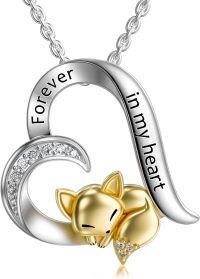 wholesale 925 Sterling Silver Metal Foxy Love Forever in My Heart Pendant Necklace Gifts for Her-heart-fox
