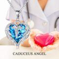 wholesale Sterling Silver Austrian Crystal Caduceus Angel Wing Heart Nurse Necklace-0-23