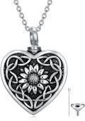 wholesale 925 Sterling Silver Heart Sunflower Cremation Pendant Urn Necklace for Ashes with Funnel and Fill Kit - Memorial Keepsake Jewelry-0-0