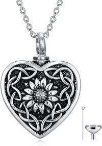 wholesale 925 Sterling Silver Heart Sunflower Cremation Pendant Urn Necklace for Ashes with Funnel and Fill Kit - Memorial Keepsake Jewelry-Sunflower-Heart