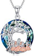 wholesale 925 Sterling Silver Blue Crystal Family Tree Pendant Necklaces for Mom Dad Daughter Son-0-0