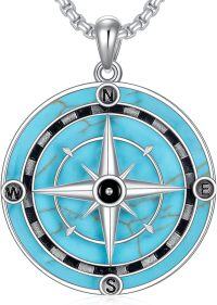 wholesale 925 Sterling Silver Turquoise Inlay Compass Pendant Necklace for Men & Women-Style 04-Turquoise Compass