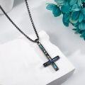 wholesale 925 Sterling Silver Inlaid Abalone Shell Upside Down Cross Pendant Necklace  for Men/Women-0-2