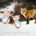 wholesale 925 Sterling Silver Heart-Shaped Moonstone Fox Stud Earrings for Women-0-5