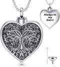 wholesale 925 Sterling Silver Heart Shaped Tree of Life Cremation Pendant Urn Necklace w/Funnel Kit - Always in My Heart Memorial Keepsake Jewelry-0-0