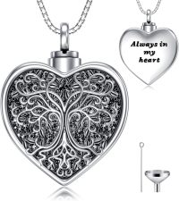 wholesale 925 Sterling Silver Heart Shaped Tree of Life Cremation Pendant Urn Necklace w/Funnel Kit - Always in My Heart Memorial Keepsake Jewelry-6-Tree of Life