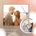 wholesale 925 Sterling Silver Crescent Moon with Cats and Heart Stone Pendant Necklace for Women-0-5