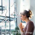 wholesale 925 Sterling Silver Abalone Shell Inlay Eastern Orthodox Cross Dangle Drop Earrings Religious Christian Jewelry for Men & Women-0-2
