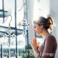 wholesale 925 Sterling Silver Abalone Shell Inlay Eastern Orthodox Cross Dangle Drop Earrings Religious Christian Jewelry for Men & Women-0-2