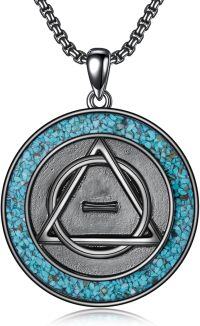 wholesale 925 Sterling Silver Blue Stone Triangle Pendant Freemason Themed Men's Necklace-Therian