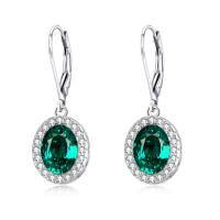 wholesale 925 Sterling Silver Pink Stone Drop Earring with Rhinestone Halo - Elegant Gift for Her-C - Green(Simulated Emerald)