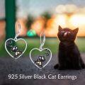 wholesale 925 Sterling Silver Heart-Shaped Black Cat Drop Earrings with Leverback Closure - Cute Animal Jewelry for Women and Girls-0-4