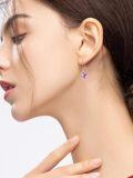 wholesale 925 Sterling Silver Purple Opal Hummingbird Dangle Drop Earrings for Women-0-2