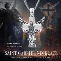 wholesale 925 Sterling Silver Saint Gabriel Angel Cross Pendant Necklace with Winged Statue Charm for Men-0-5