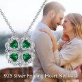 wholesale 925 Sterling Silver Emerald Green CZ Four-Leaf Clover & Heart Pendant Necklaces Set for Women Girls  4PCs-0-2