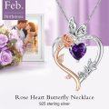 wholesale TOUPOP February Birthstone Necklace 925 Sterling Silver Rose Heart Amethyst Necklace Heart Butterfly Pendant Necklace Jewelry Anniversary Birthday Christmas Gifts For Women Her Wife Girlfriend Mom -0-2