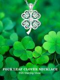 wholesale 925 Sterling Silver Green Crystal Four-Leaf Clover Pendant Necklace Luck Charm Jewelry for Women Girls Gifts 20 Chain-0-2