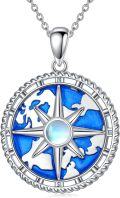wholesale 925 Sterling Silver Compass World Map Pendant Necklace for Women Girls-0-0
