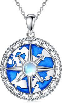 wholesale 925 Sterling Silver Compass World Map Pendant Necklace for Women Girls-Compass